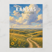 Kansas Illustration Travel Art Vintage