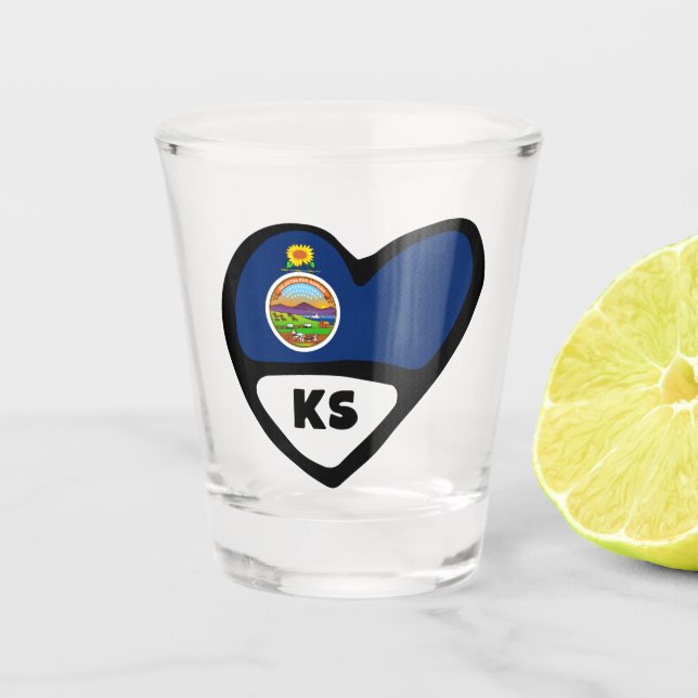 Kansas, KS Drapeau D'État En Verre De Tir Du Coeur (Devant)