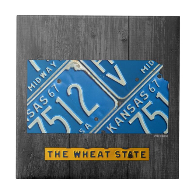 Kansas License Plate Map Ceramic Tile (Front)