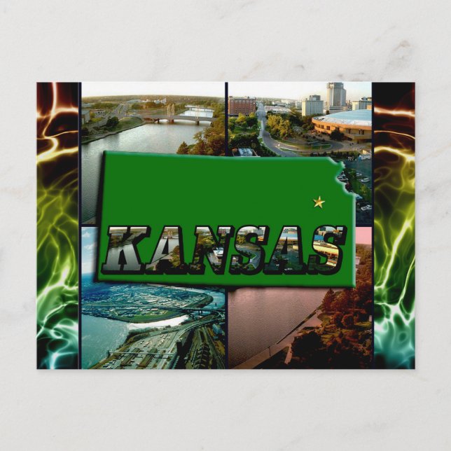 Kansas Map and Photos Postcard (Front)