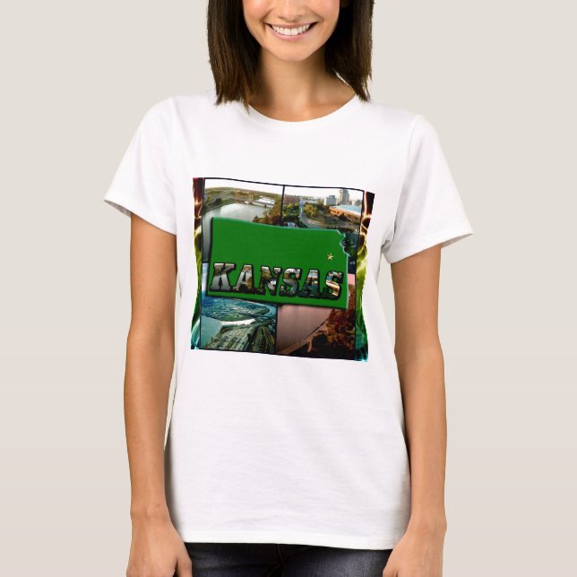 Kansas Map and Photos T-Shirt (Front)
