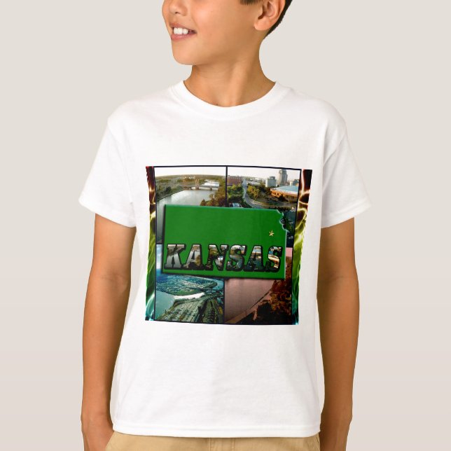 Kansas Map and Photos T-Shirt (Front)