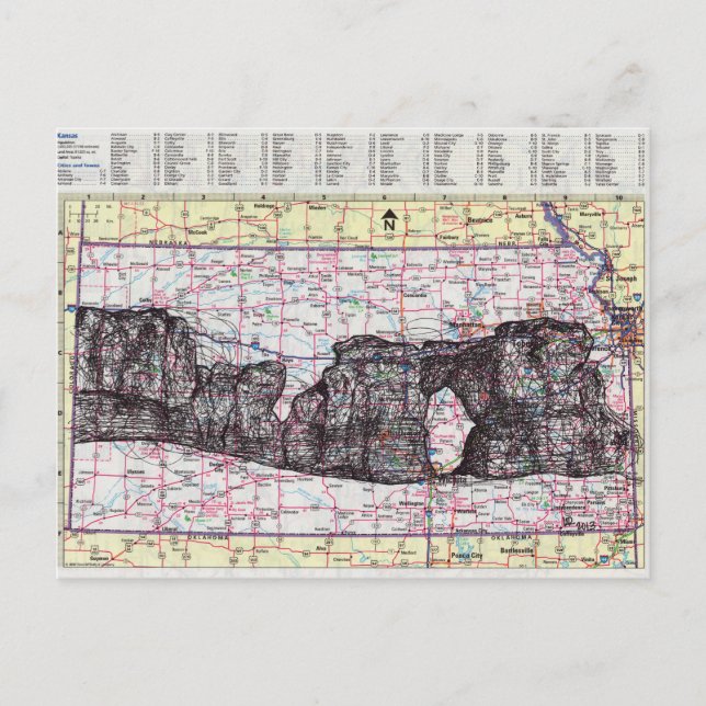 Kansas Map Art Postcard (Front)
