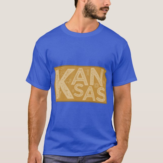 Kansas Map Typography Brown T-Shirt (Front)