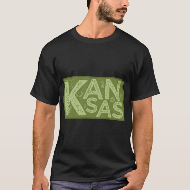 Kansas Map Typography Green T-Shirt (Front)