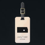 Kansas Map Wedding Luggage Tag, Couple's Name Luggage Tag<br><div class="desc">These state luggage tags make the perfect wedding gift tags or welcome bag tags. Tie it to your gift instead of a typical paper gift tag, and they can use it for months and years to come. Tags have a peach apricot watercolor background. To place the heart at the wedding...</div>