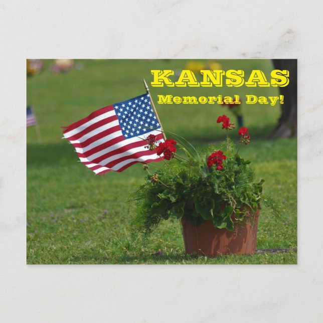 Kansas Memorial Day with US Flag and flowers POST Postcard (Front)