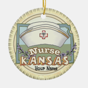 Kansas Nurse Ceramic Ornament