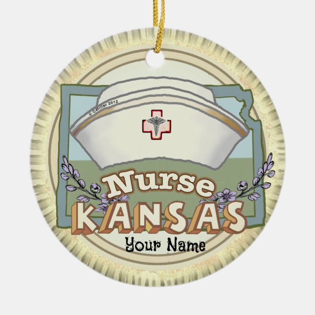 Kansas Nurse Ceramic Ornament (Front)