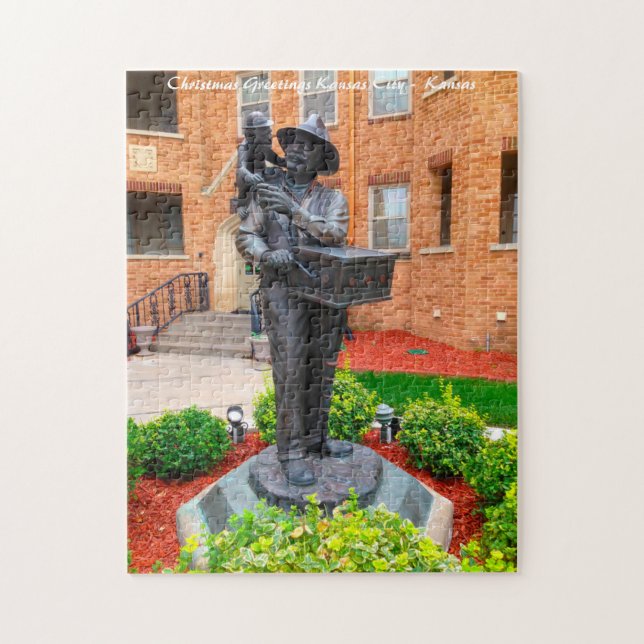 Kansas Organ Grinder.Christmas Greetings Jigsaw Puzzle (Vertical)