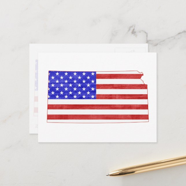 Kansas Patriotic State Shaped American Flag Postcard (Front/Back In Situ)