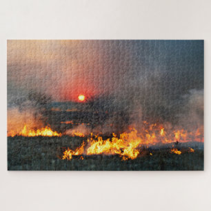 Kansas Prairie Burn at Sunset Jigsaw Puzzle