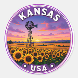 Kansas Prairie Heartland Travel Keepsake Classic Round Sticker