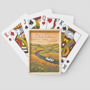 Kansas Prairie Road Trip Vintage Travel Landscape Playing Cards