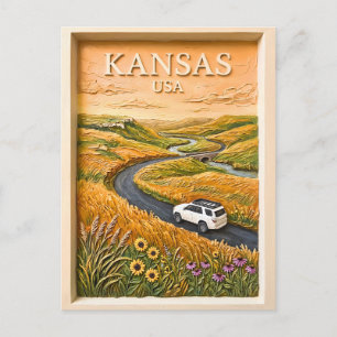 Kansas Prairie Road Trip Vintage Travel Landscape Postcard