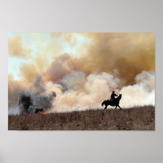 Kansas Rancher Starting a Controlled Prairie Burn Poster (Front)