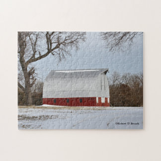 Kansas Red Barn and Snow Jigsaw Puzzle