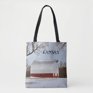 Kansas Red Barn and Snow Tote Bag