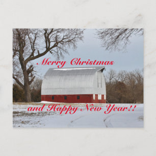 Kansas Red Barn Christmas Postcard