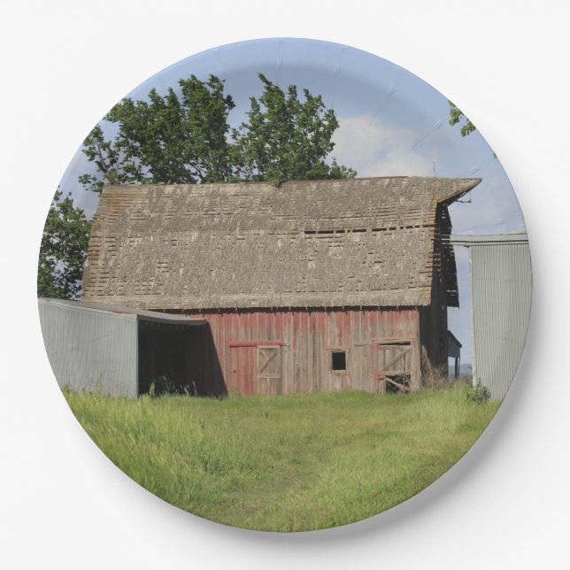 Kansas Red Barn with blue sky Paper Plate (Front)
