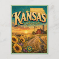 Kansas Retro Travel Souvenir Postcard