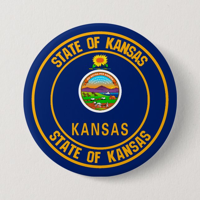 Kansas Round Emblem 3 Inch Round Button (Front)