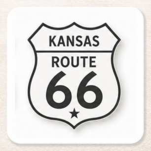 Kansas Route 66 Retro White Shield Coaster