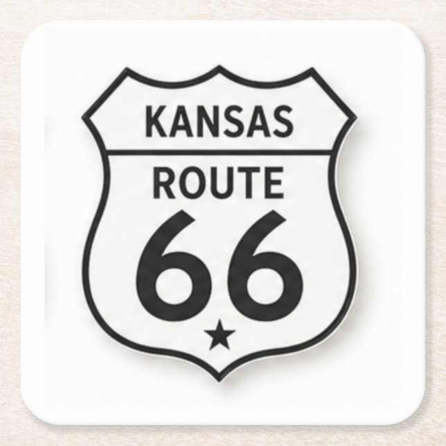 Kansas Route 66 Retro White Shield Coaster (Front)