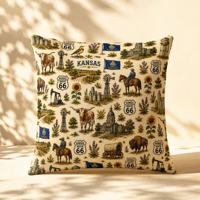 Kansas Route 66 Sofa Prairie Throw Pillow (Creator Uploaded)