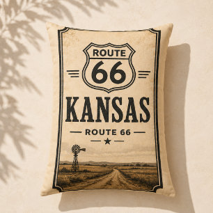 Kansas Route 66 Windmill Farmhouse Accent Lumbar Pillow