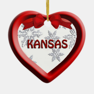 Kansas Snowflake Heart Christmas Ornament