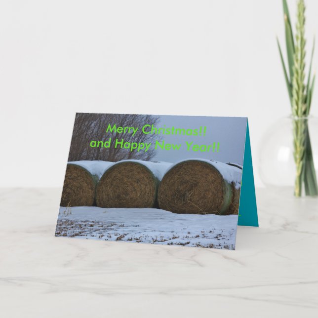 Kansas Snowy Country Hay Bales CHRISTMAS CARTE (Devant)
