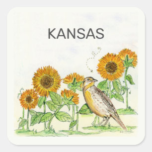 Kansas state bird and flower square sticker