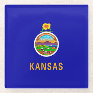 Kansas State Flag Design Decor Glass Coaster