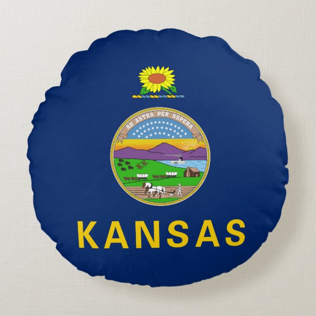 Kansas State Flag Round Pillow (Front)