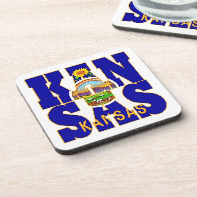 Kansas state flag text coaster (Left Side)