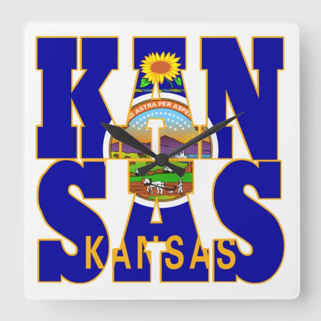Kansas state flag text square wall clock (Front)