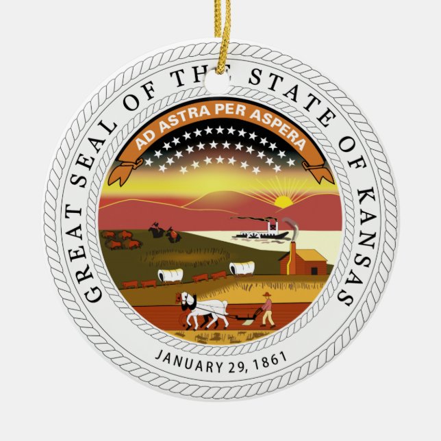 Kansas State Seal Ceramic Ornament (Front)