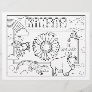 kansas state shape and facts colouring page