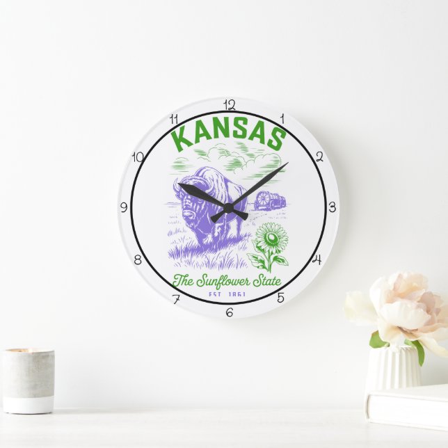 Kansas Sunflower State Bison  Large Clock (Home)