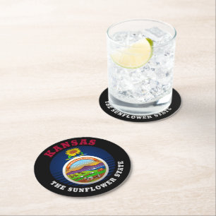 KANSAS SUNFLOWER STATE FLAG ROUND PAPER COASTER