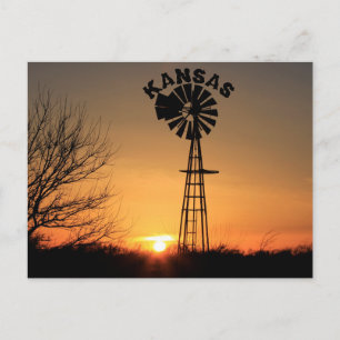 Kansas Sunset Silhouette with a Windmill Post Card