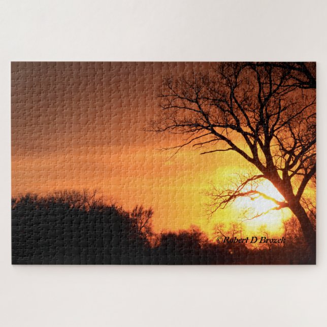 Kansas Sunset with a tree Silhouette Puzzle (Horizontal)