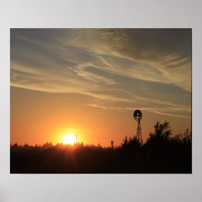 Kansas  Sunset with a Windmill silhouette  Poster (Front)