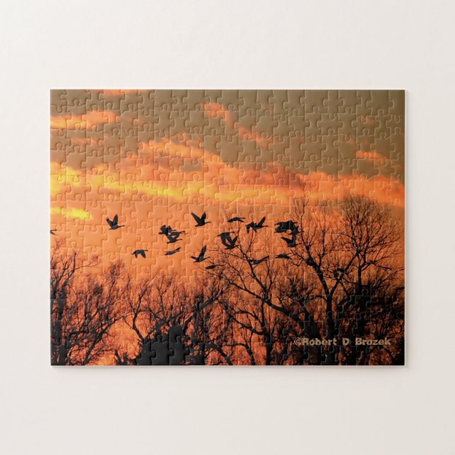 Kansas Sunset with Canadian Geese Jigsaw Puzzle (Horizontal)