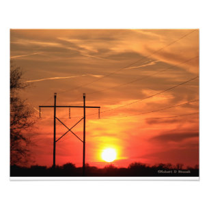 Kansas Sunset with power lines Photo Enlargement Print