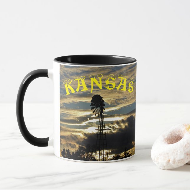 Kansas Sunset with Windmill Coffee Mug (With Donut)
