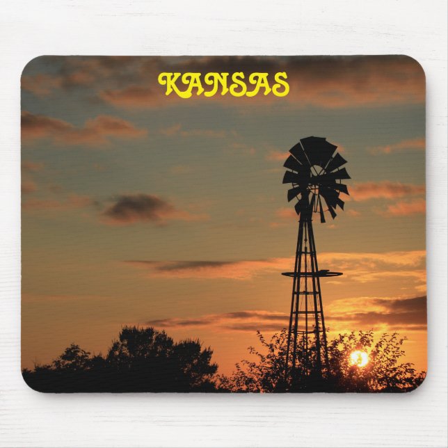 Kansas Sunset with Windmill Silhouette Mouse pad (Front)