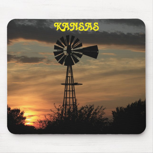 Kansas Sunset with Windmill Silhouette Mouse pad (Front)