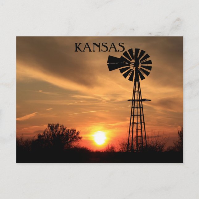 Kansas Sunset with Windmill silhouette Postcard (Front)